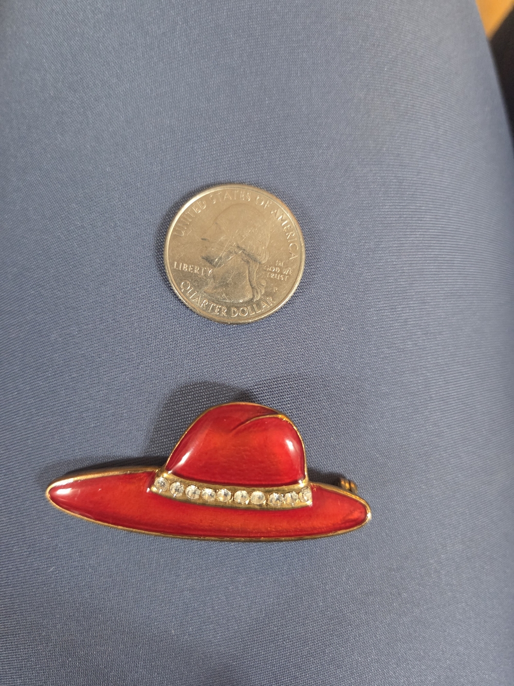 Vintage Red Hat Society Brooch with Crystal Accent - Women Jewelry